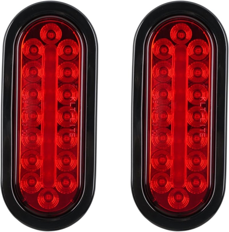 fouwick 2Pcs 6" Oval LED Red Tail Trailer Light 24LEDs, IP65 Waterproof, Stop Brake Turn Signal Reverse marker, Surface Mount, For Bus Lorry Camper Boat Bus Truck RV Pickup Golf Cart Motorcycle - Image 1